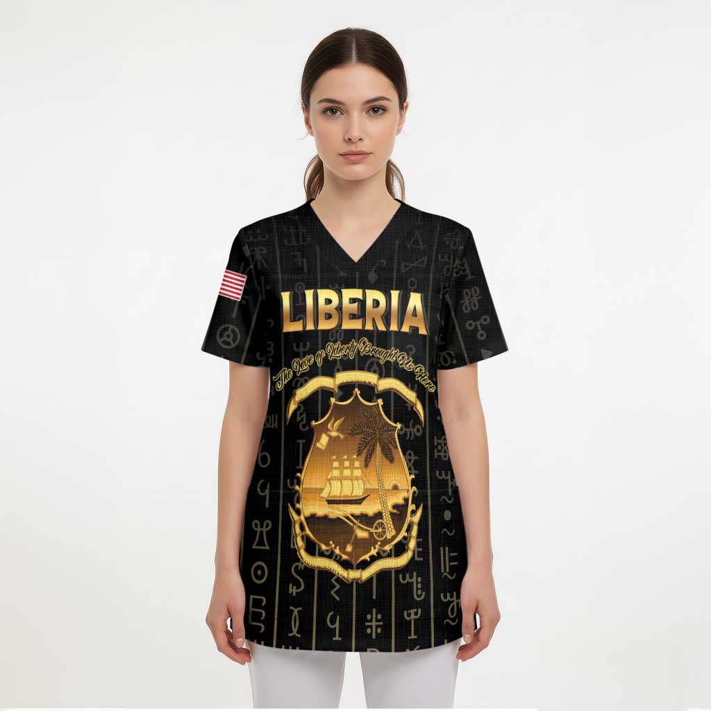 Personalized Liberia Vai Syllabary Vertical Pattern Scrub Top - Wonder Print Shop