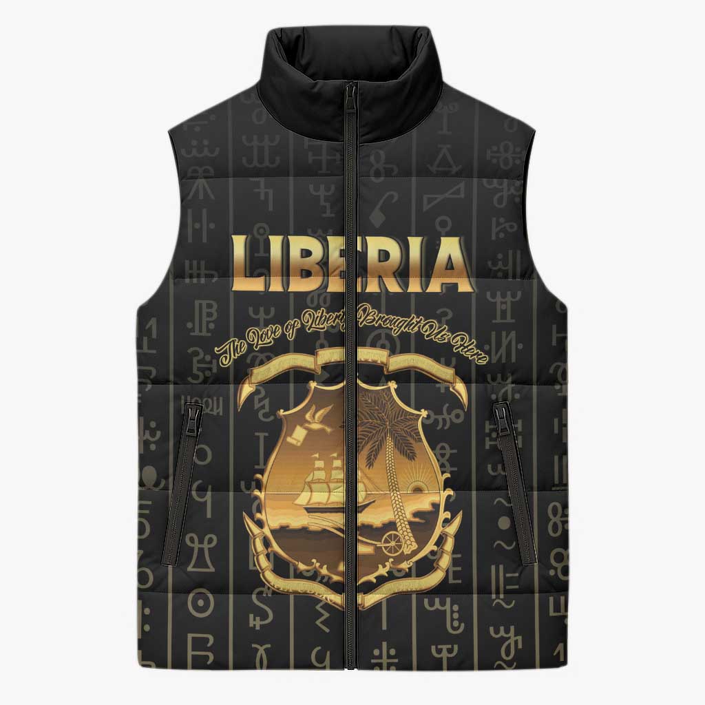 Personalized Liberia Vai Syllabary Vertical Pattern Sleeveless Puffer Jacket - Wonder Print Shop