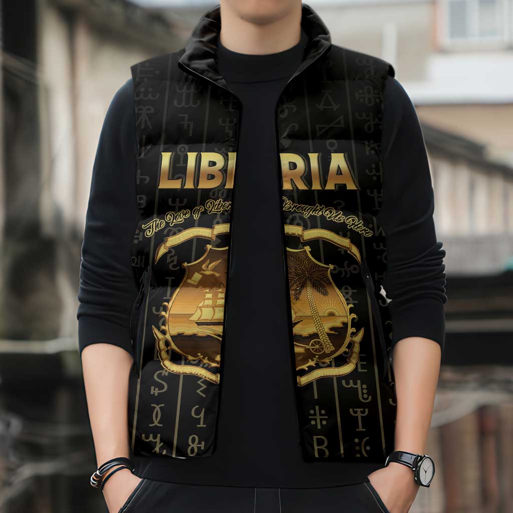 Personalized Liberia Vai Syllabary Vertical Pattern Sleeveless Puffer Jacket - Wonder Print Shop