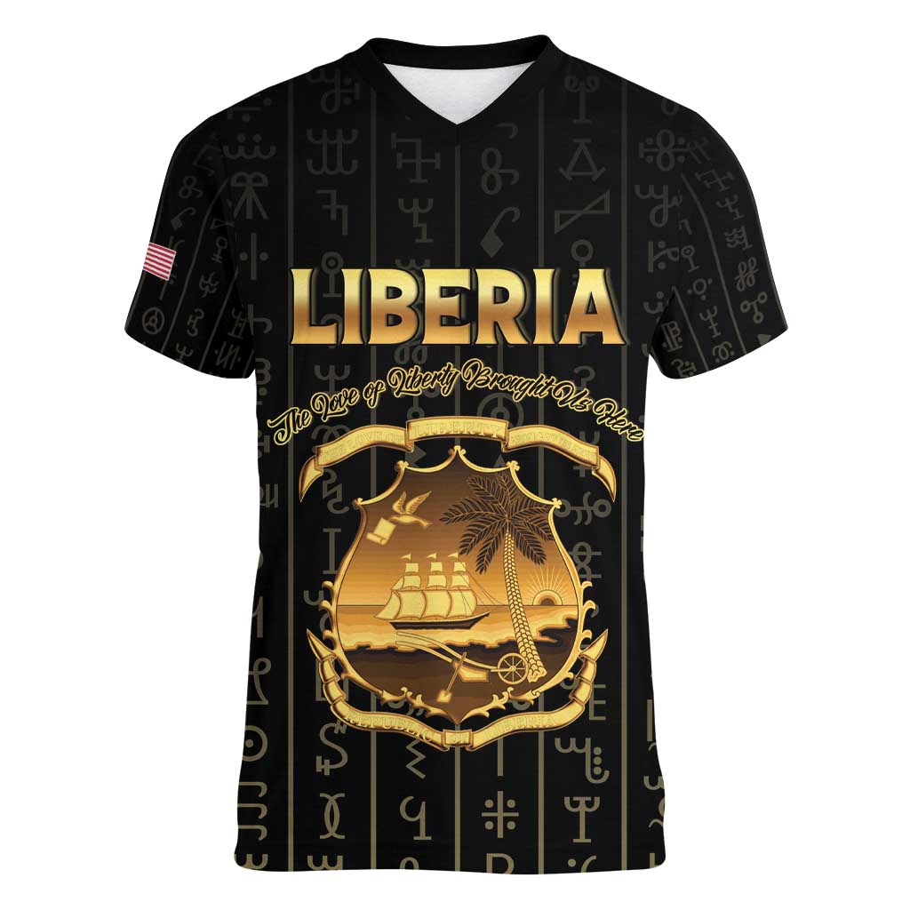 Personalized Liberia Vai Syllabary Vertical Pattern Women V-Neck T-Shirt - Wonder Print Shop