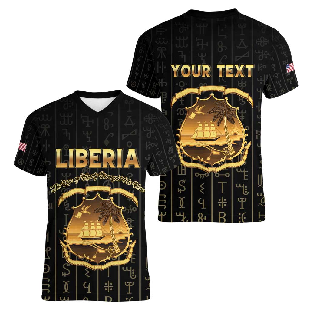 Personalized Liberia Vai Syllabary Vertical Pattern Women V-Neck T-Shirt - Wonder Print Shop