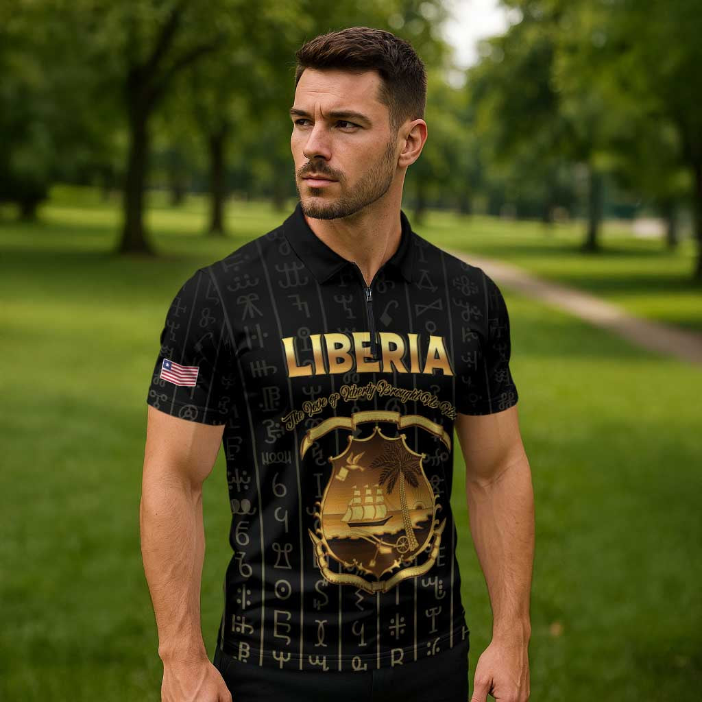 Personalized Liberia Vai Syllabary Vertical Pattern Zipper Polo Shirt - Wonder Print Shop