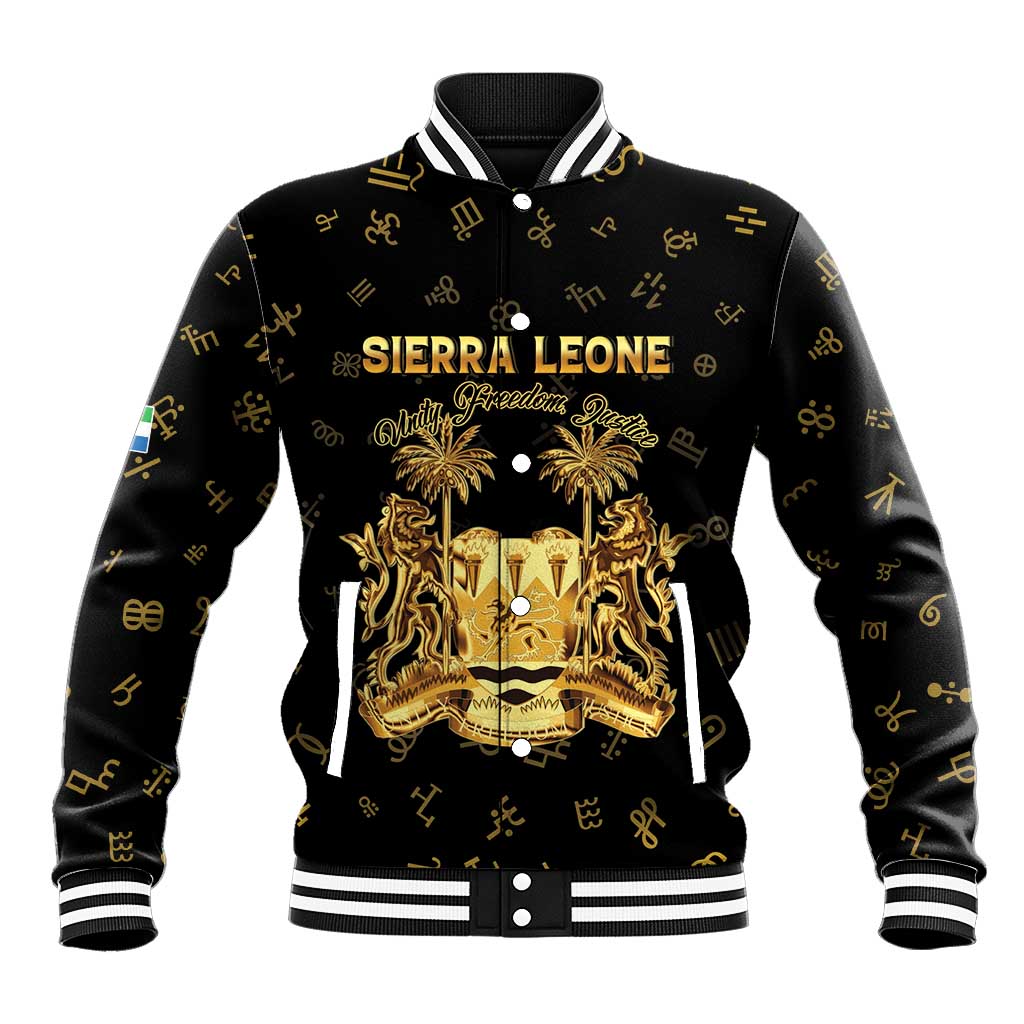 Personalized Sierra Leone Vai Syllabary Heritage Baseball Jacket National Emblem Golden Style - Wonder Print Shop