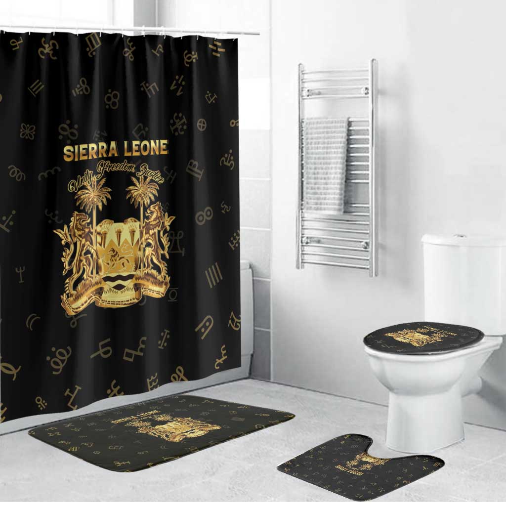 Sierra Leone Vai Syllabary Heritage Bathroom Set National Emblem Golden Style - Wonder Print Shop