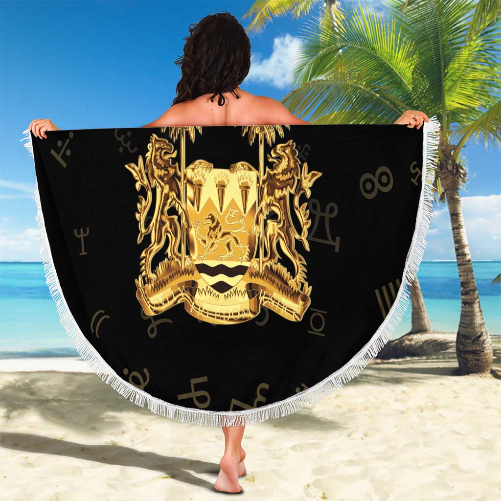 Sierra Leone Vai Syllabary Heritage Beach Blanket National Emblem Golden Style - Wonder Print Shop