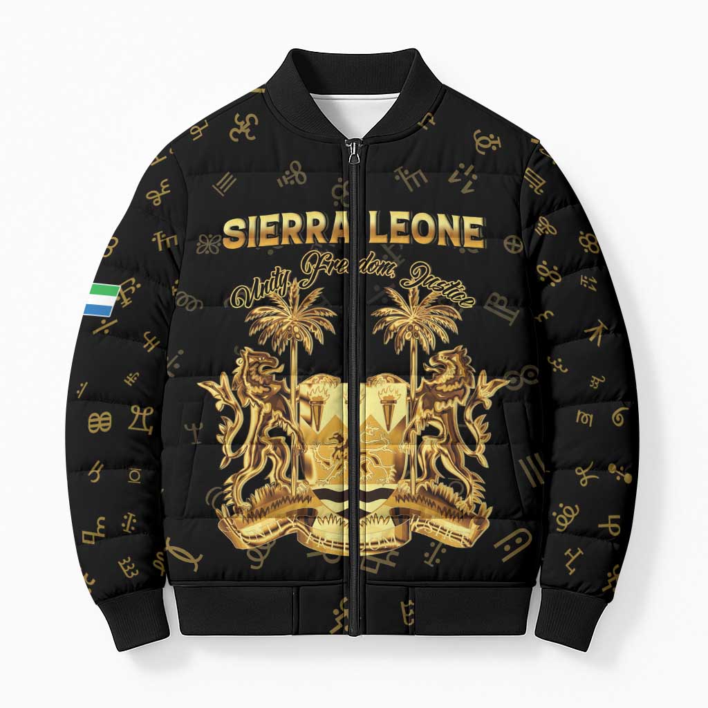 Personalized Sierra Leone Vai Syllabary Heritage Bomber Puffer Jacket National Emblem Golden Style - Wonder Print Shop