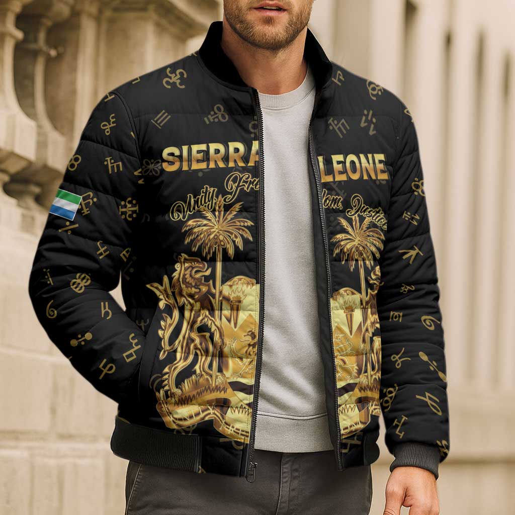Personalized Sierra Leone Vai Syllabary Heritage Bomber Puffer Jacket National Emblem Golden Style - Wonder Print Shop