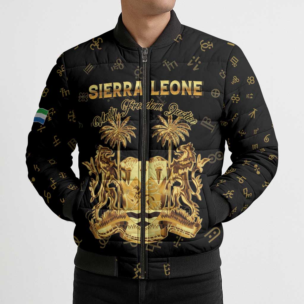 Personalized Sierra Leone Vai Syllabary Heritage Bomber Puffer Jacket National Emblem Golden Style - Wonder Print Shop