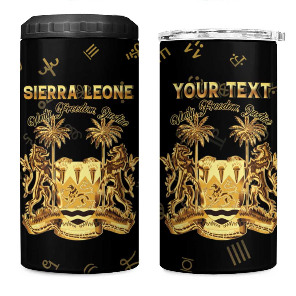 Personalized Sierra Leone Vai Syllabary Heritage 4 in 1 Can Cooler Tumbler National Emblem Golden Style - Wonder Print Shop