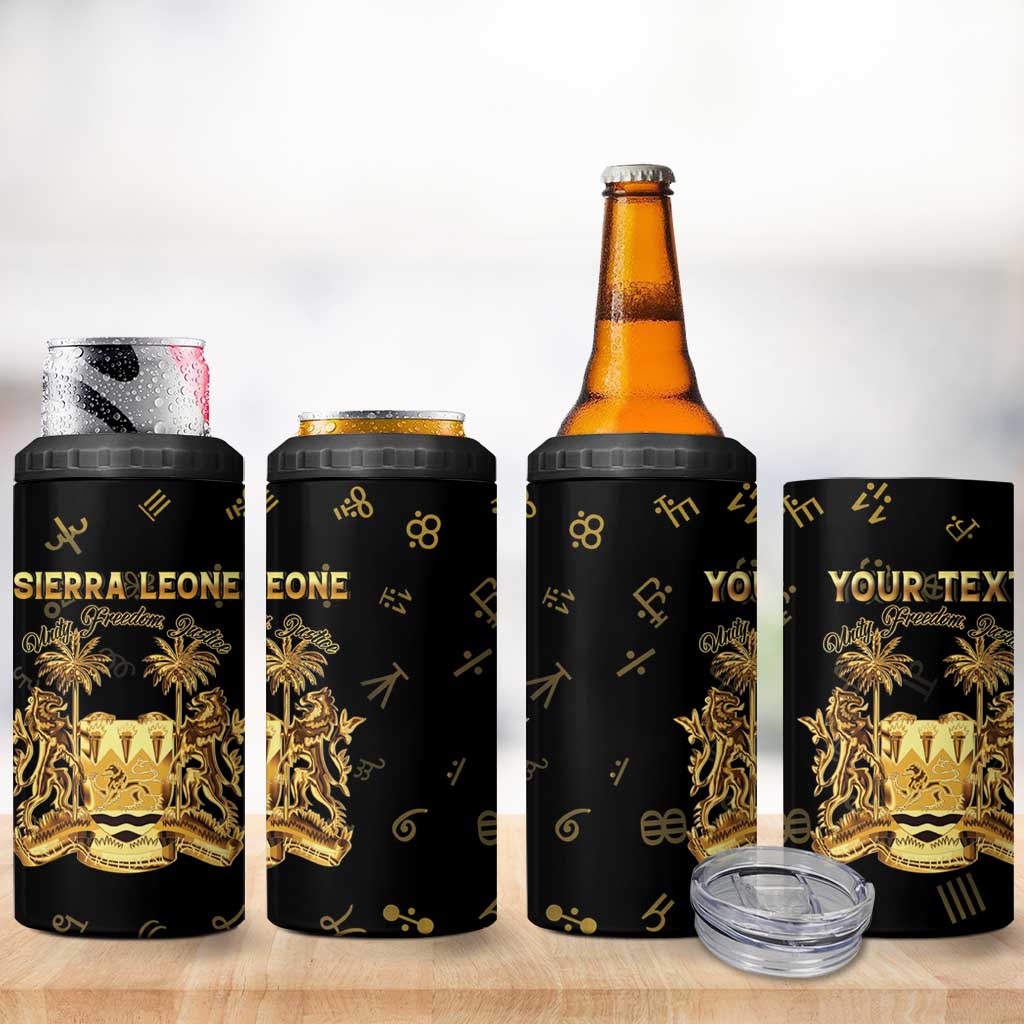Personalized Sierra Leone Vai Syllabary Heritage 4 in 1 Can Cooler Tumbler National Emblem Golden Style - Wonder Print Shop