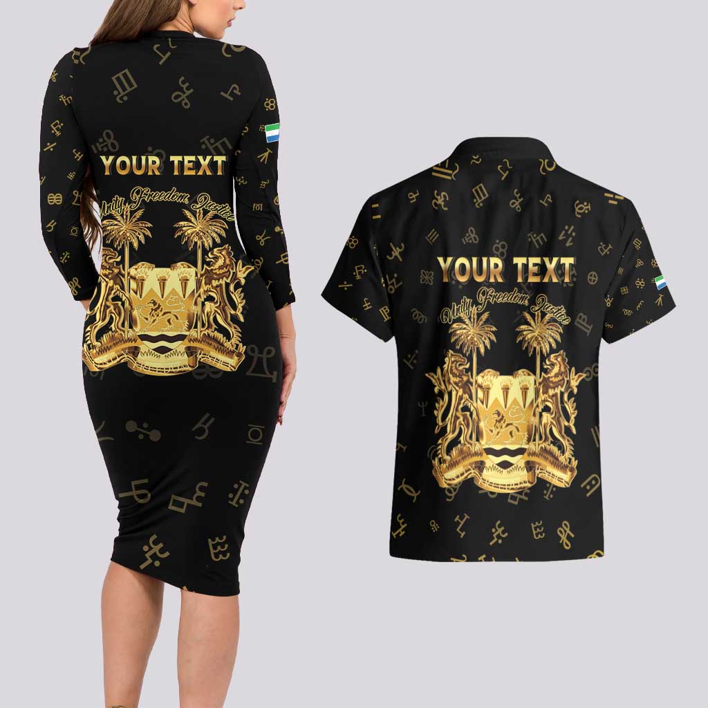 Personalized Sierra Leone Vai Syllabary Heritage Couples Matching Long Sleeve Bodycon Dress and Hawaiian Shirt National Emblem Golden Style - Wonder Print Shop