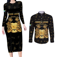 Personalized Sierra Leone Vai Syllabary Heritage Couples Matching Long Sleeve Bodycon Dress and Long Sleeve Button Shirt National Emblem Golden Style - Wonder Print Shop