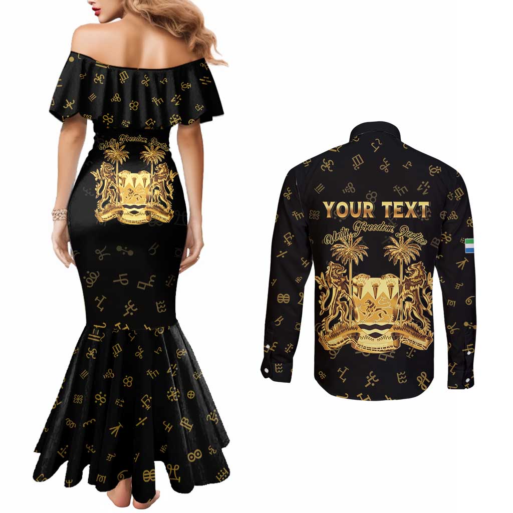 Personalized Sierra Leone Vai Syllabary Heritage Couples Matching Mermaid Dress and Long Sleeve Button Shirt National Emblem Golden Style - Wonder Print Shop