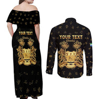 Personalized Sierra Leone Vai Syllabary Heritage Couples Matching Off Shoulder Maxi Dress and Long Sleeve Button Shirt National Emblem Golden Style - Wonder Print Shop