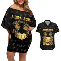 Personalized Sierra Leone Vai Syllabary Heritage Couples Matching Off Shoulder Short Dress and Hawaiian Shirt National Emblem Golden Style - Wonder Print Shop