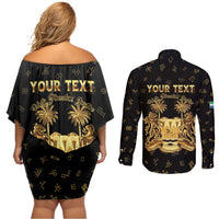 Personalized Sierra Leone Vai Syllabary Heritage Couples Matching Off Shoulder Short Dress and Long Sleeve Button Shirt National Emblem Golden Style - Wonder Print Shop