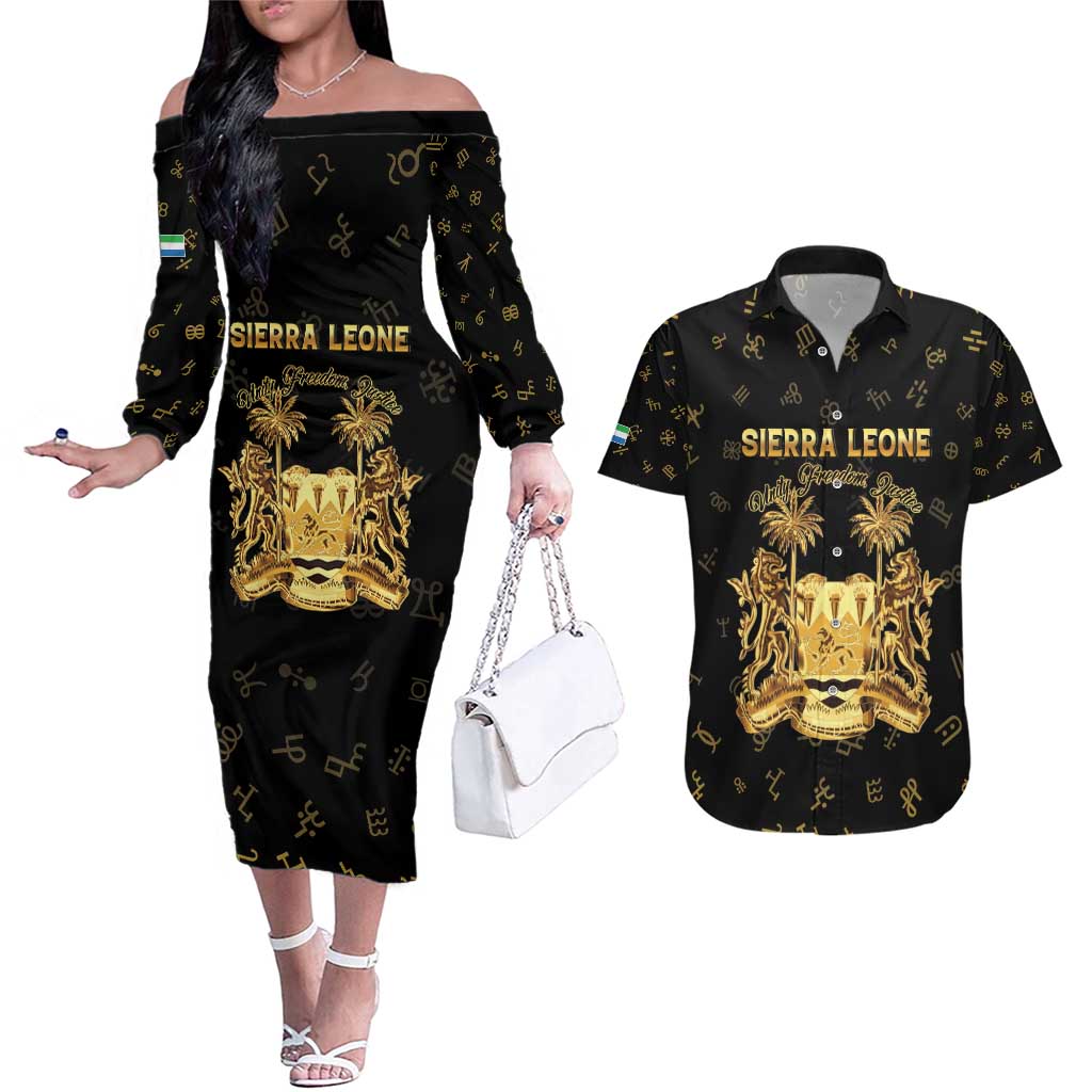 Personalized Sierra Leone Vai Syllabary Heritage Couples Matching Off The Shoulder Long Sleeve Dress and Hawaiian Shirt National Emblem Golden Style - Wonder Print Shop