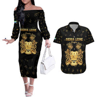 Personalized Sierra Leone Vai Syllabary Heritage Couples Matching Off The Shoulder Long Sleeve Dress and Hawaiian Shirt National Emblem Golden Style - Wonder Print Shop