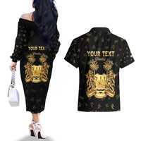Personalized Sierra Leone Vai Syllabary Heritage Couples Matching Off The Shoulder Long Sleeve Dress and Hawaiian Shirt National Emblem Golden Style - Wonder Print Shop