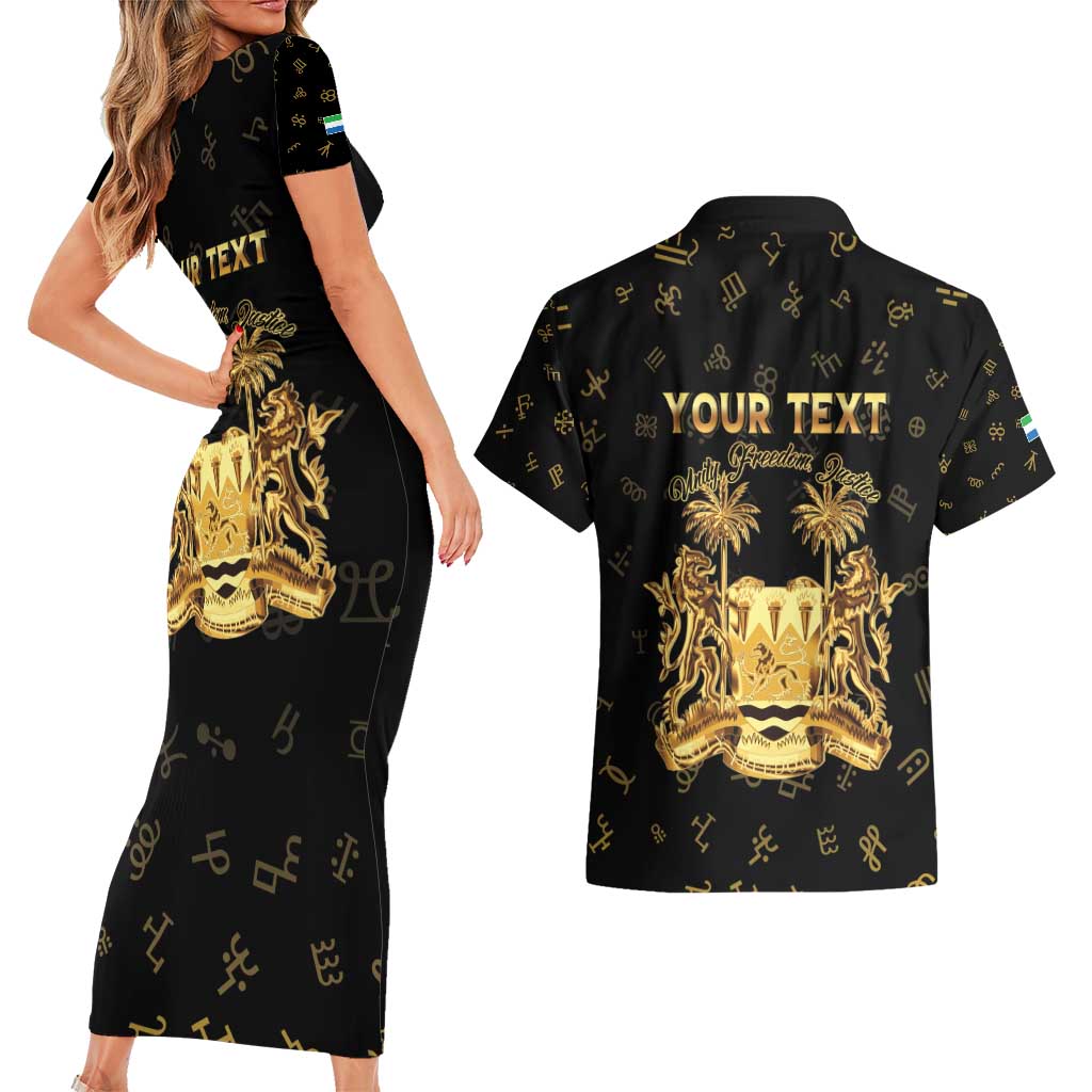 Personalized Sierra Leone Vai Syllabary Heritage Couples Matching Short Sleeve Bodycon Dress and Hawaiian Shirt National Emblem Golden Style - Wonder Print Shop