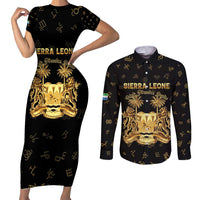 Personalized Sierra Leone Vai Syllabary Heritage Couples Matching Short Sleeve Bodycon Dress and Long Sleeve Button Shirt National Emblem Golden Style - Wonder Print Shop