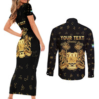 Personalized Sierra Leone Vai Syllabary Heritage Couples Matching Short Sleeve Bodycon Dress and Long Sleeve Button Shirt National Emblem Golden Style - Wonder Print Shop