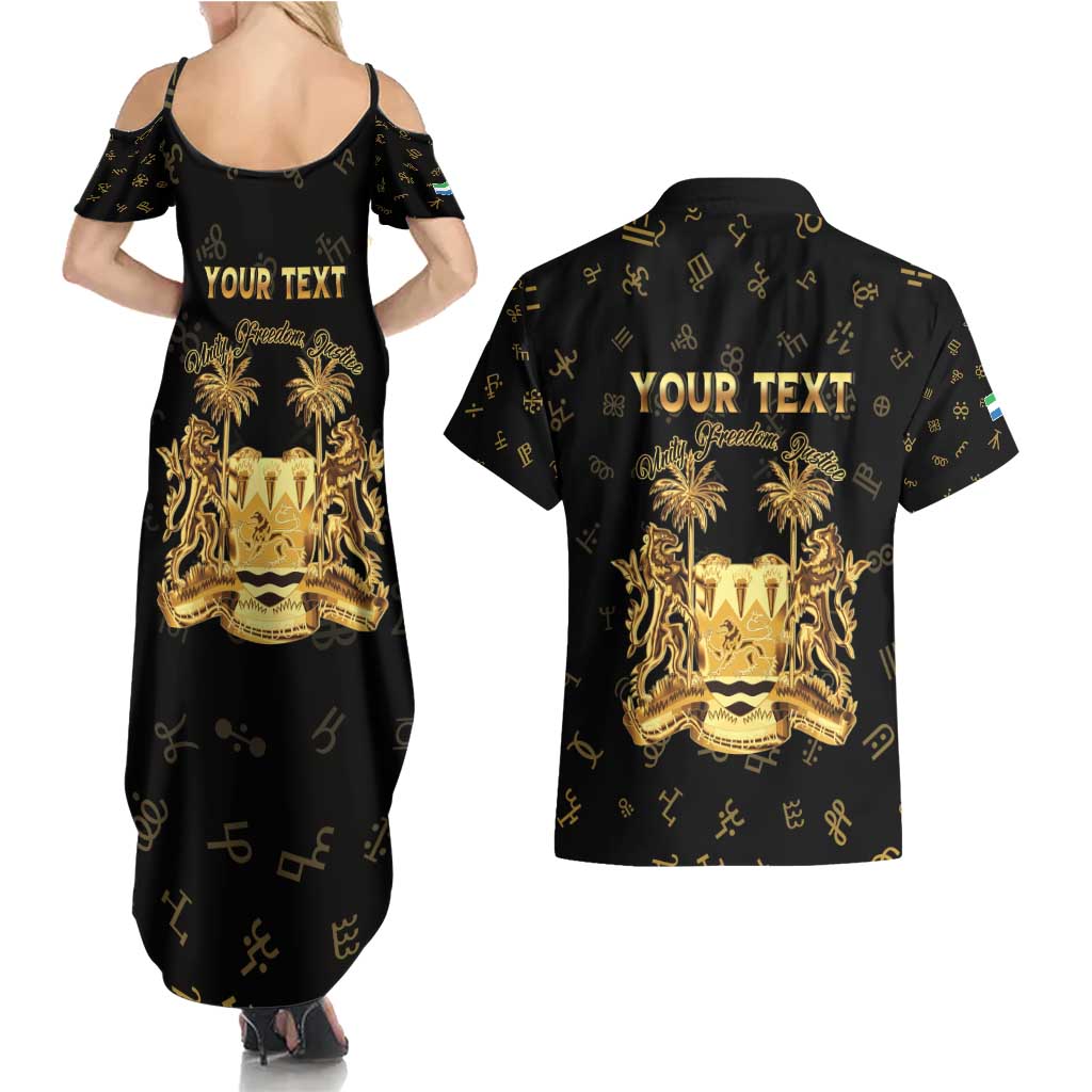 Personalized Sierra Leone Vai Syllabary Heritage Couples Matching Summer Maxi Dress and Hawaiian Shirt National Emblem Golden Style - Wonder Print Shop