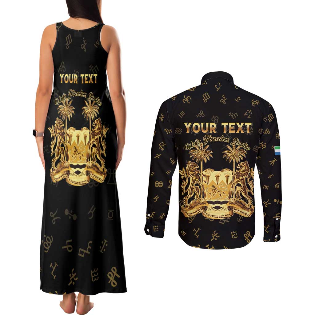 Personalized Sierra Leone Vai Syllabary Heritage Couples Matching Tank Maxi Dress and Long Sleeve Button Shirt National Emblem Golden Style - Wonder Print Shop