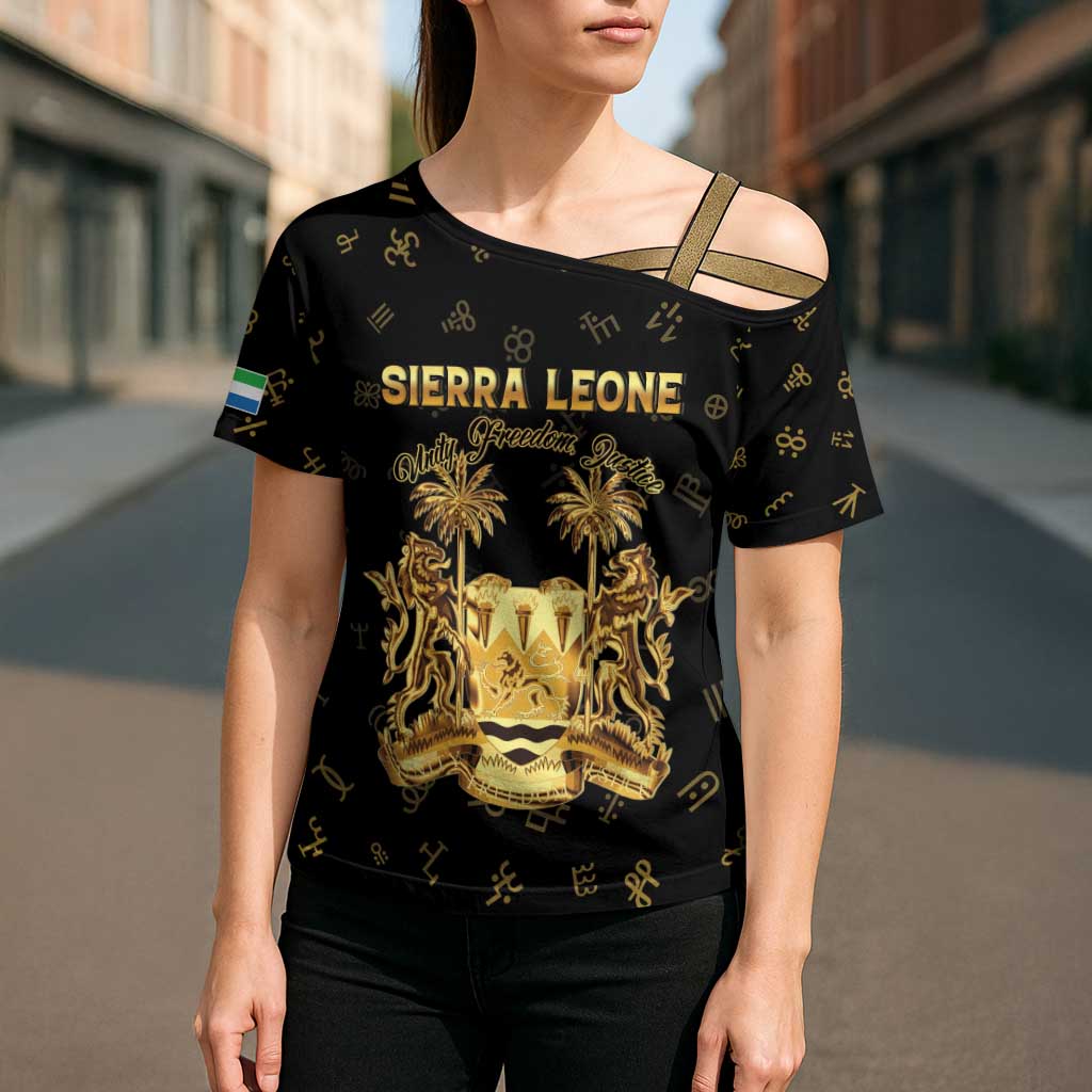 Personalized Sierra Leone Vai Syllabary Heritage Cross Shoulder Shirt National Emblem Golden Style - Wonder Print Shop