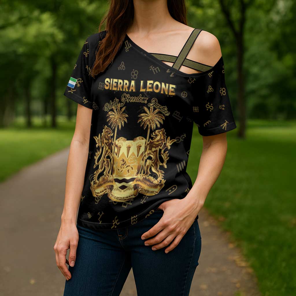 Personalized Sierra Leone Vai Syllabary Heritage Cross Shoulder Shirt National Emblem Golden Style - Wonder Print Shop