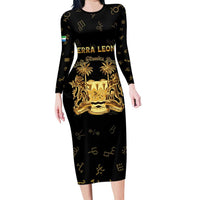 Personalized Sierra Leone Vai Syllabary Heritage Family Matching Long Sleeve Bodycon Dress and Hawaiian Shirt National Emblem Golden Style - Wonder Print Shop