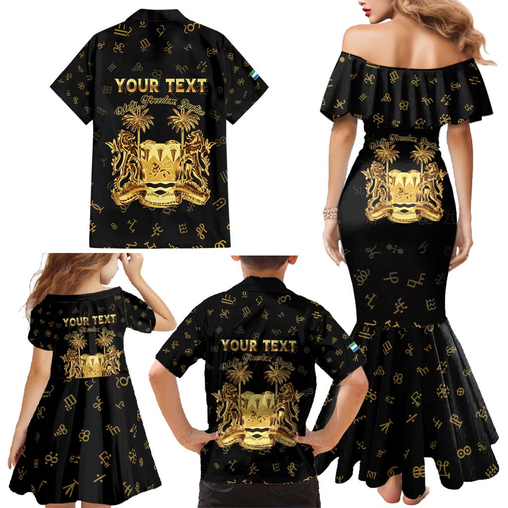 Personalized Sierra Leone Vai Syllabary Heritage Family Matching Mermaid Dress and Hawaiian Shirt National Emblem Golden Style - Wonder Print Shop