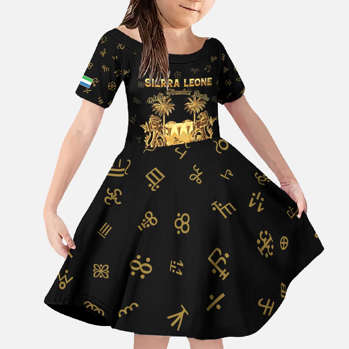 Personalized Sierra Leone Vai Syllabary Heritage Family Matching Off The Shoulder Long Sleeve Dress and Hawaiian Shirt National Emblem Golden Style - Wonder Print Shop
