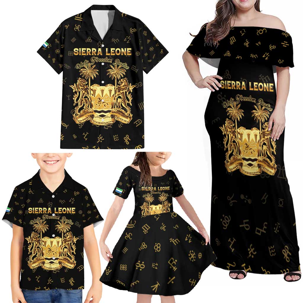 Personalized Sierra Leone Vai Syllabary Heritage Family Matching Off Shoulder Maxi Dress and Hawaiian Shirt National Emblem Golden Style - Wonder Print Shop
