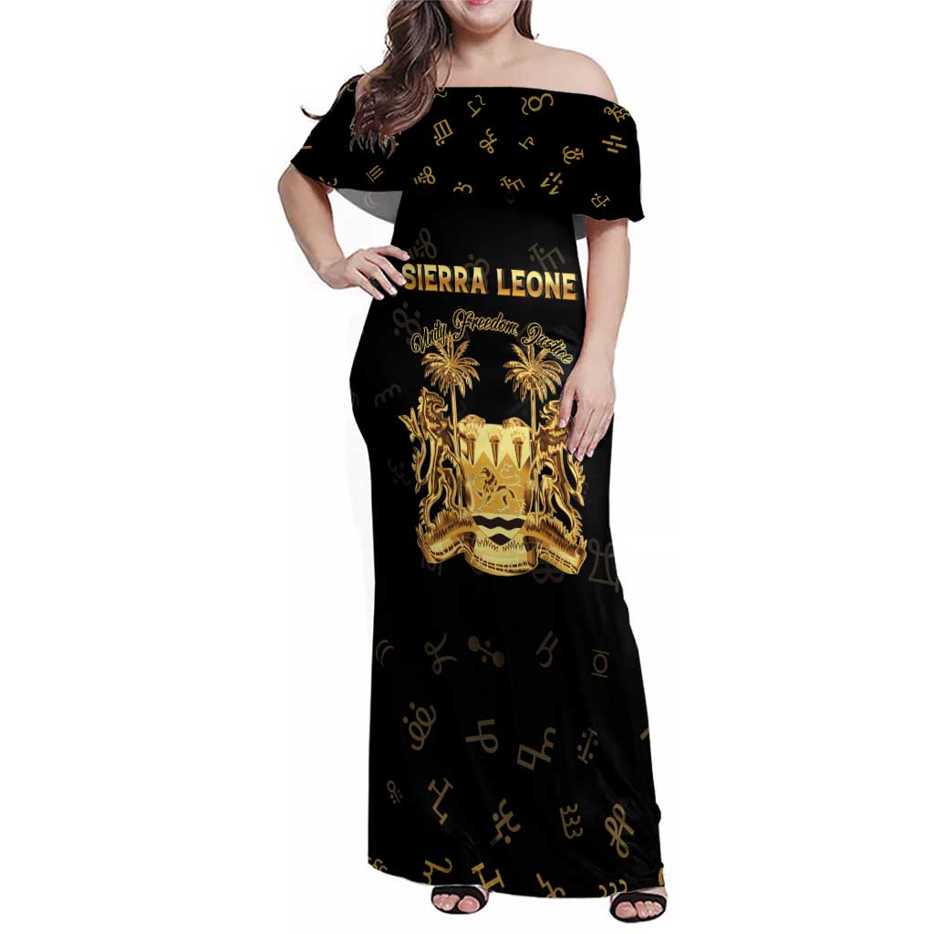 Personalized Sierra Leone Vai Syllabary Heritage Family Matching Off Shoulder Maxi Dress and Hawaiian Shirt National Emblem Golden Style - Wonder Print Shop