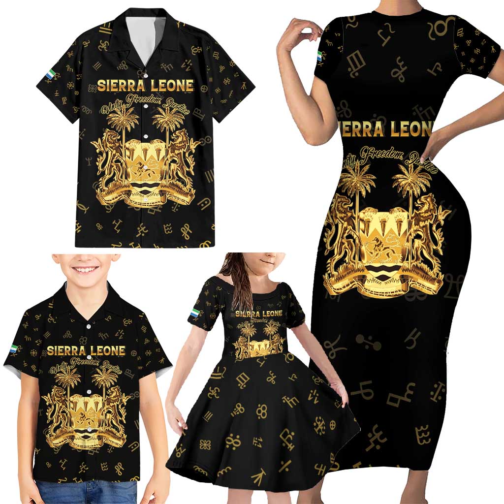 Personalized Sierra Leone Vai Syllabary Heritage Family Matching Short Sleeve Bodycon Dress and Hawaiian Shirt National Emblem Golden Style - Wonder Print Shop