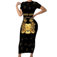 Personalized Sierra Leone Vai Syllabary Heritage Family Matching Short Sleeve Bodycon Dress and Hawaiian Shirt National Emblem Golden Style - Wonder Print Shop