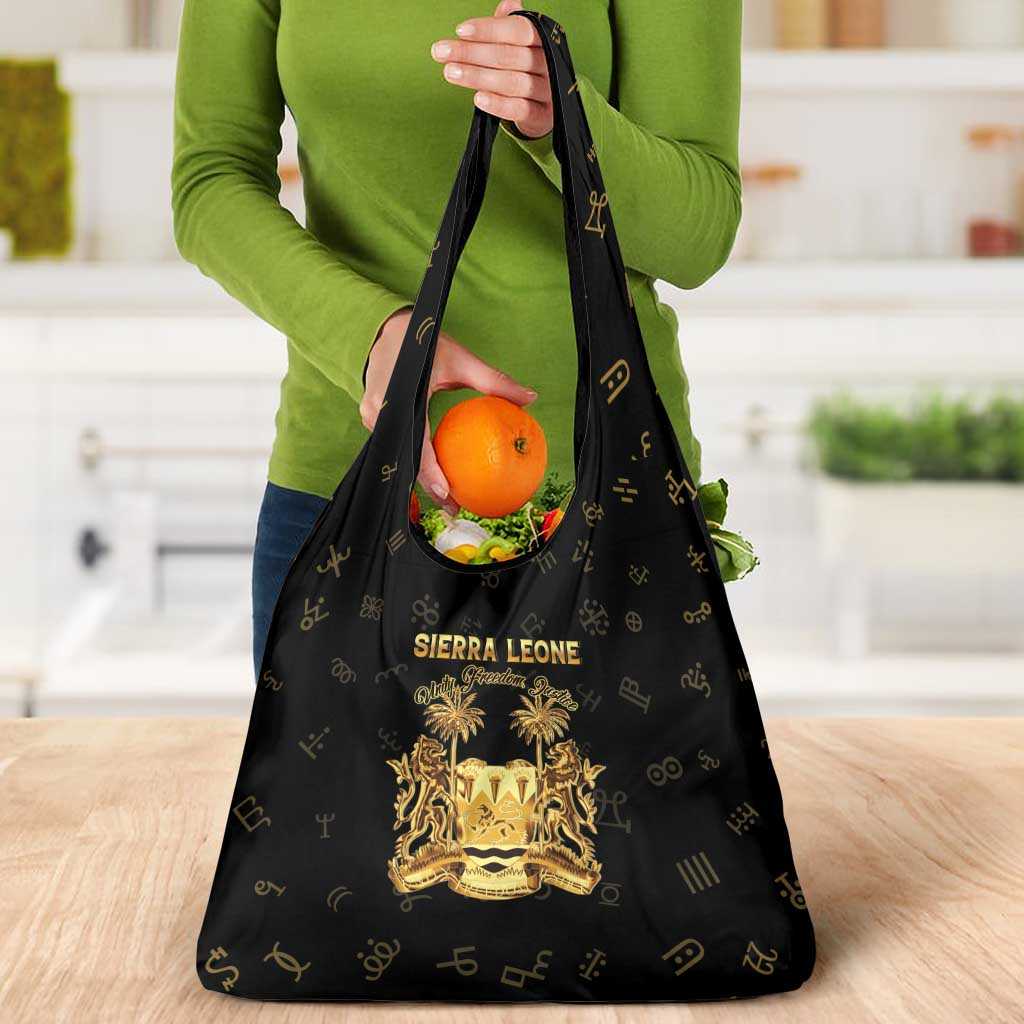 Sierra Leone Vai Syllabary Heritage Grocery Bag National Emblem Golden Style - Wonder Print Shop