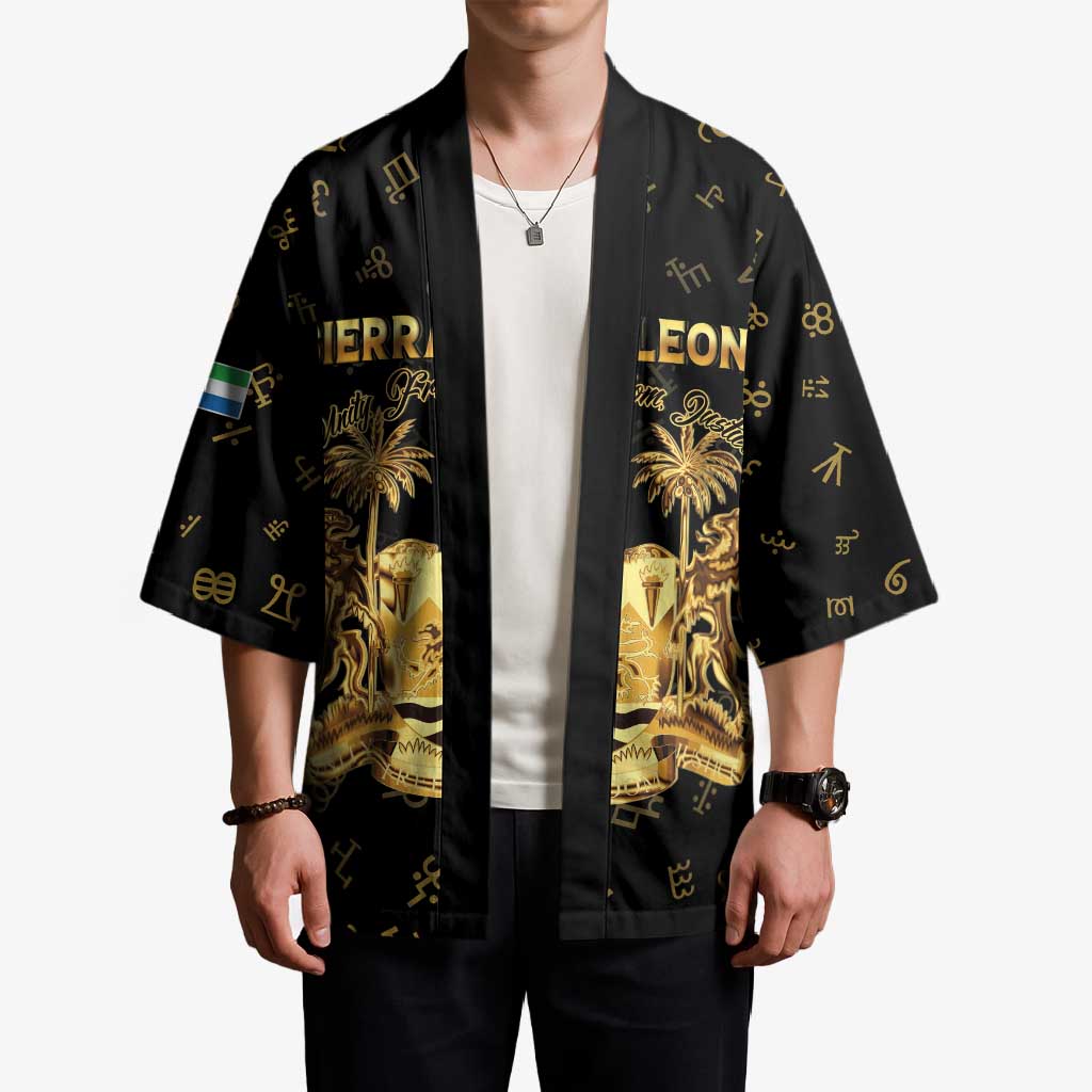 Personalized Sierra Leone Vai Syllabary Heritage Kimono National Emblem Golden Style - Wonder Print Shop