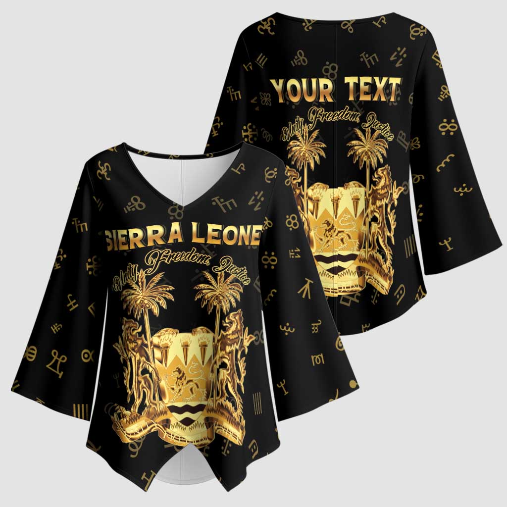 Personalized Sierra Leone Vai Syllabary Heritage Kimono Sleeve Blouse National Emblem Golden Style - Wonder Print Shop