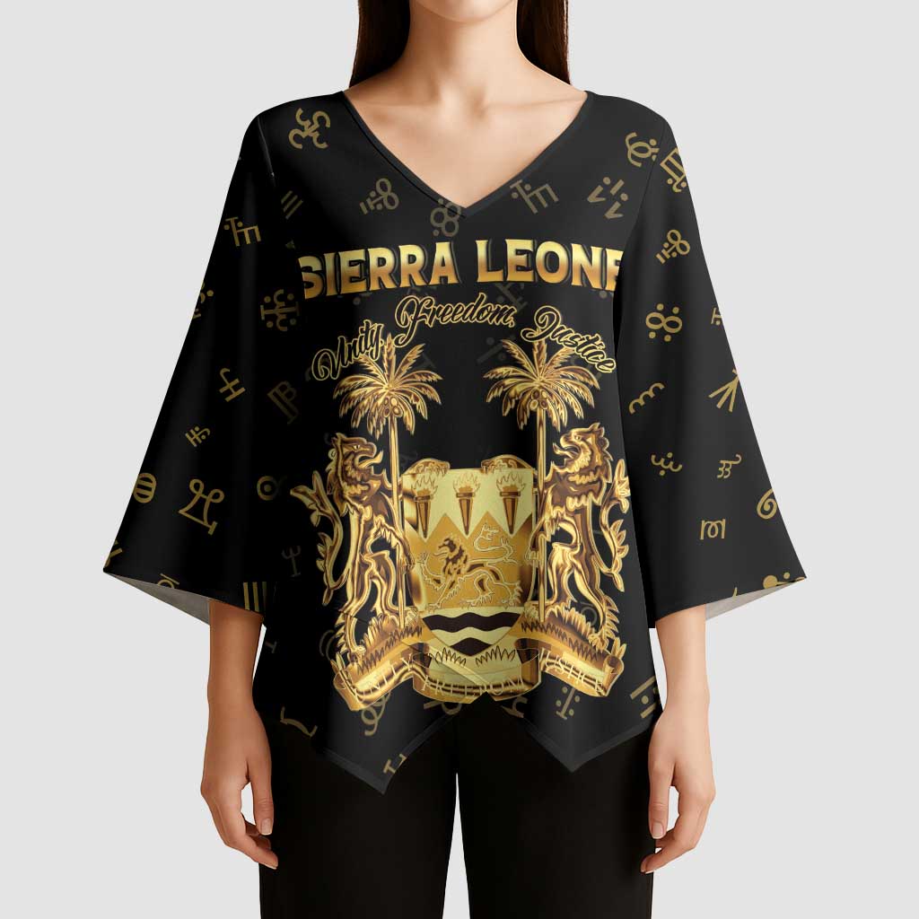 Personalized Sierra Leone Vai Syllabary Heritage Kimono Sleeve Blouse National Emblem Golden Style - Wonder Print Shop