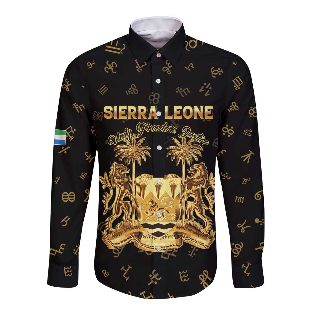 Personalized Sierra Leone Vai Syllabary Heritage Long Sleeve Button Shirt National Emblem Golden Style - Wonder Print Shop