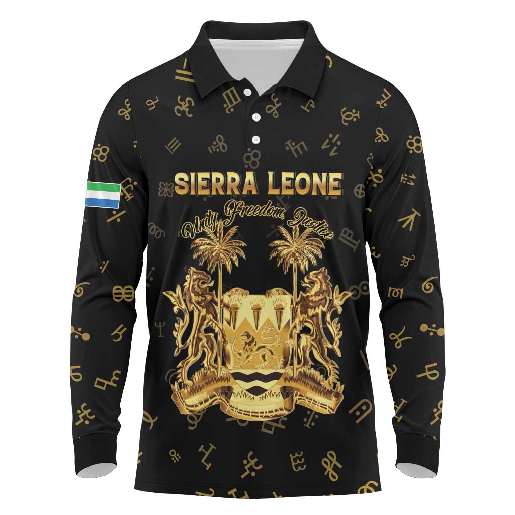 Personalized Sierra Leone Vai Syllabary Heritage Long Sleeve Polo Shirt National Emblem Golden Style - Wonder Print Shop