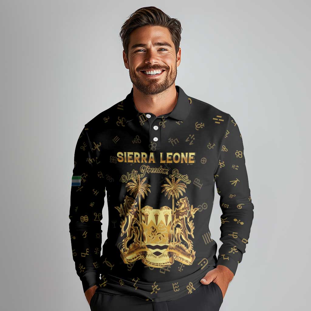 Personalized Sierra Leone Vai Syllabary Heritage Long Sleeve Polo Shirt National Emblem Golden Style - Wonder Print Shop