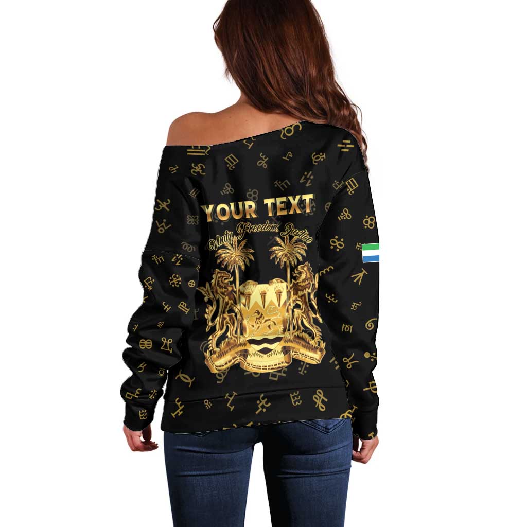 Personalized Sierra Leone Vai Syllabary Heritage Off Shoulder Sweater National Emblem Golden Style - Wonder Print Shop