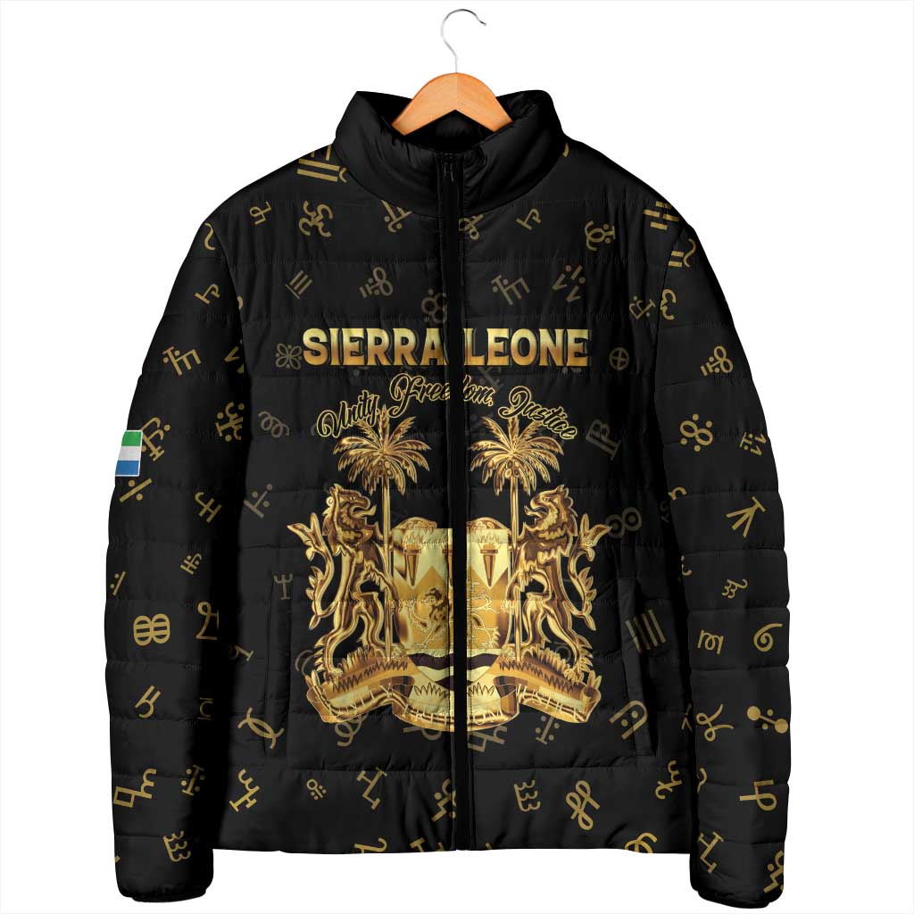 Personalized Sierra Leone Vai Syllabary Heritage Padded Jacket National Emblem Golden Style - Wonder Print Shop