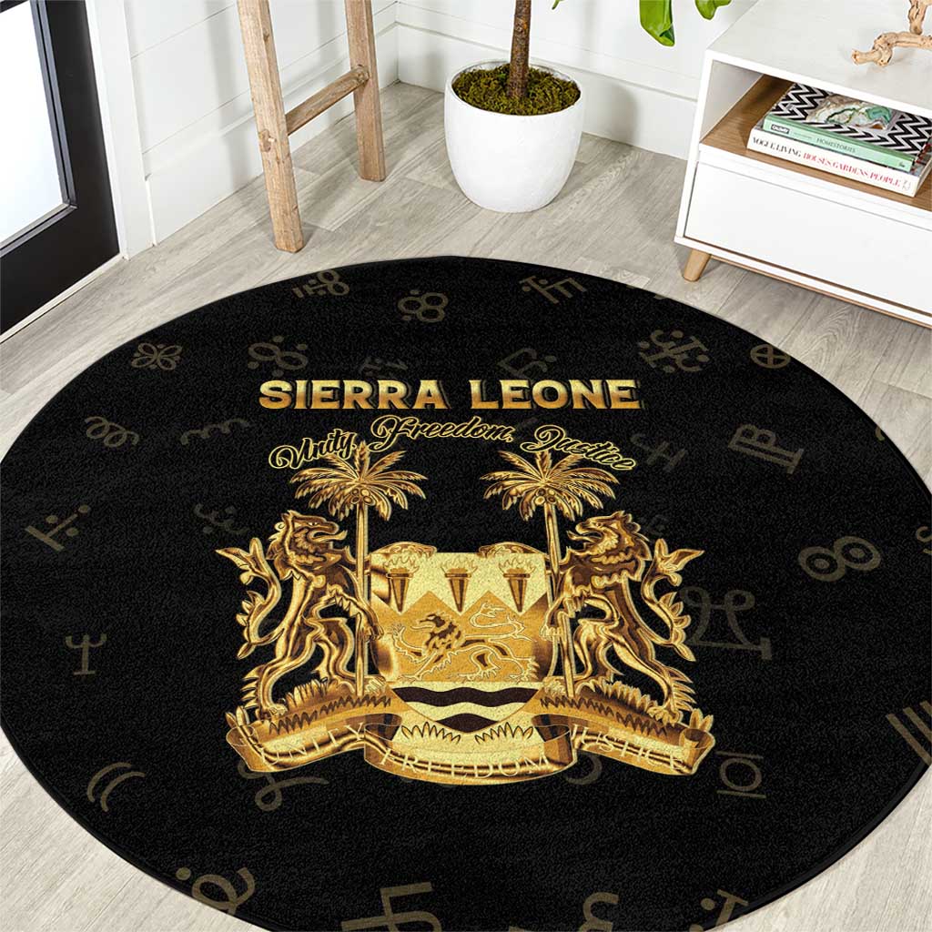 Sierra Leone Vai Syllabary Heritage Round Carpet National Emblem Golden Style - Wonder Print Shop