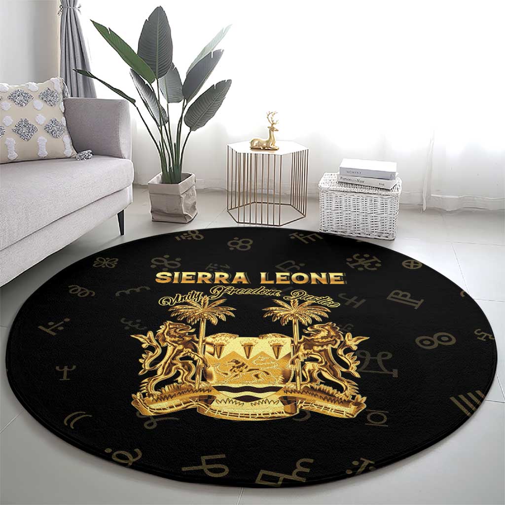 Sierra Leone Vai Syllabary Heritage Round Carpet National Emblem Golden Style - Wonder Print Shop