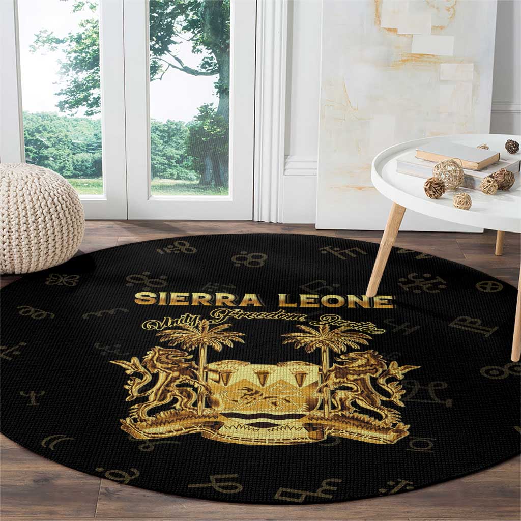 Sierra Leone Vai Syllabary Heritage Round Carpet National Emblem Golden Style - Wonder Print Shop