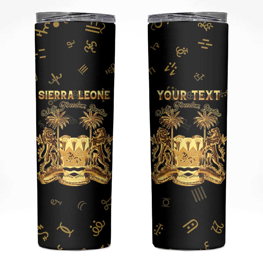 Personalized Sierra Leone Vai Syllabary Heritage Skinny Tumbler National Emblem Golden Style - Wonder Print Shop
